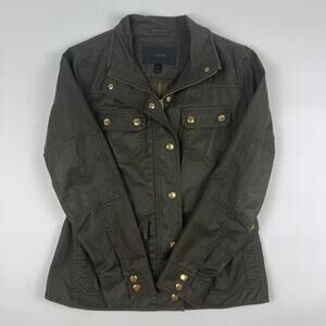 J Crew Waxed 100% Cotton Jacket Womens XS Downtown Olive Green Field Coat